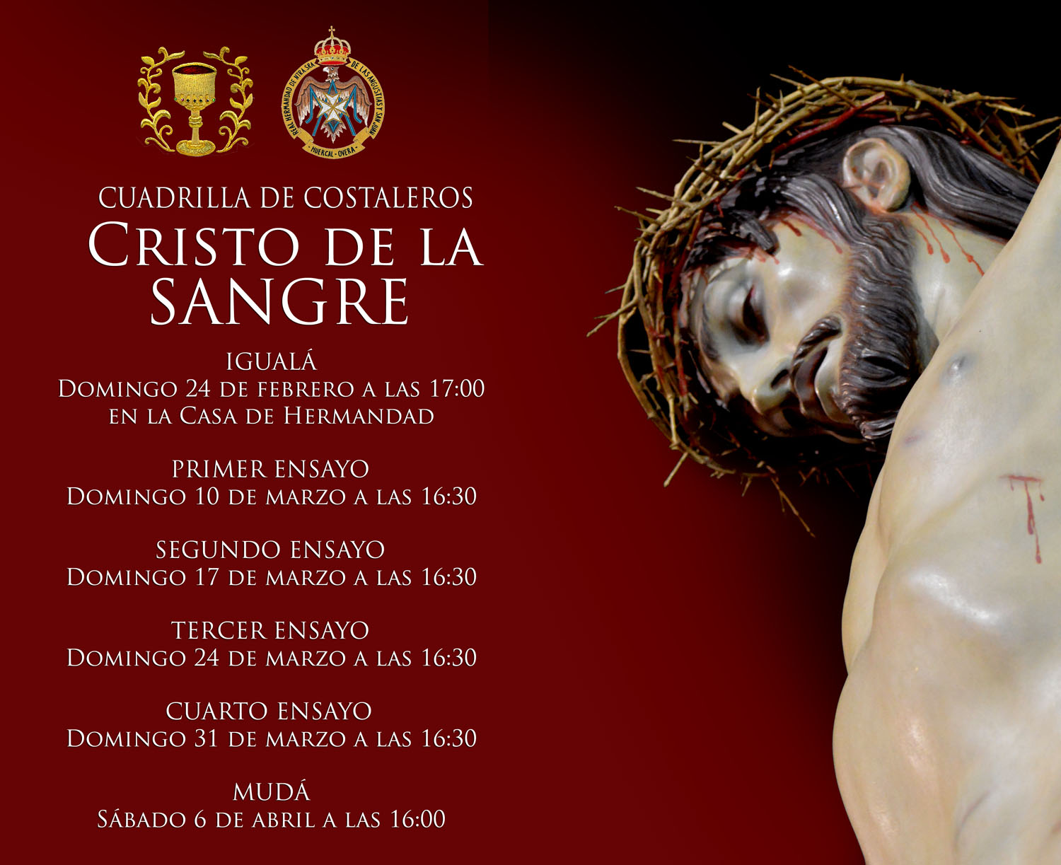 CALENDARIO DE ENSAYOS CUADRILLA DEL CRISTO DE LA SANGRE