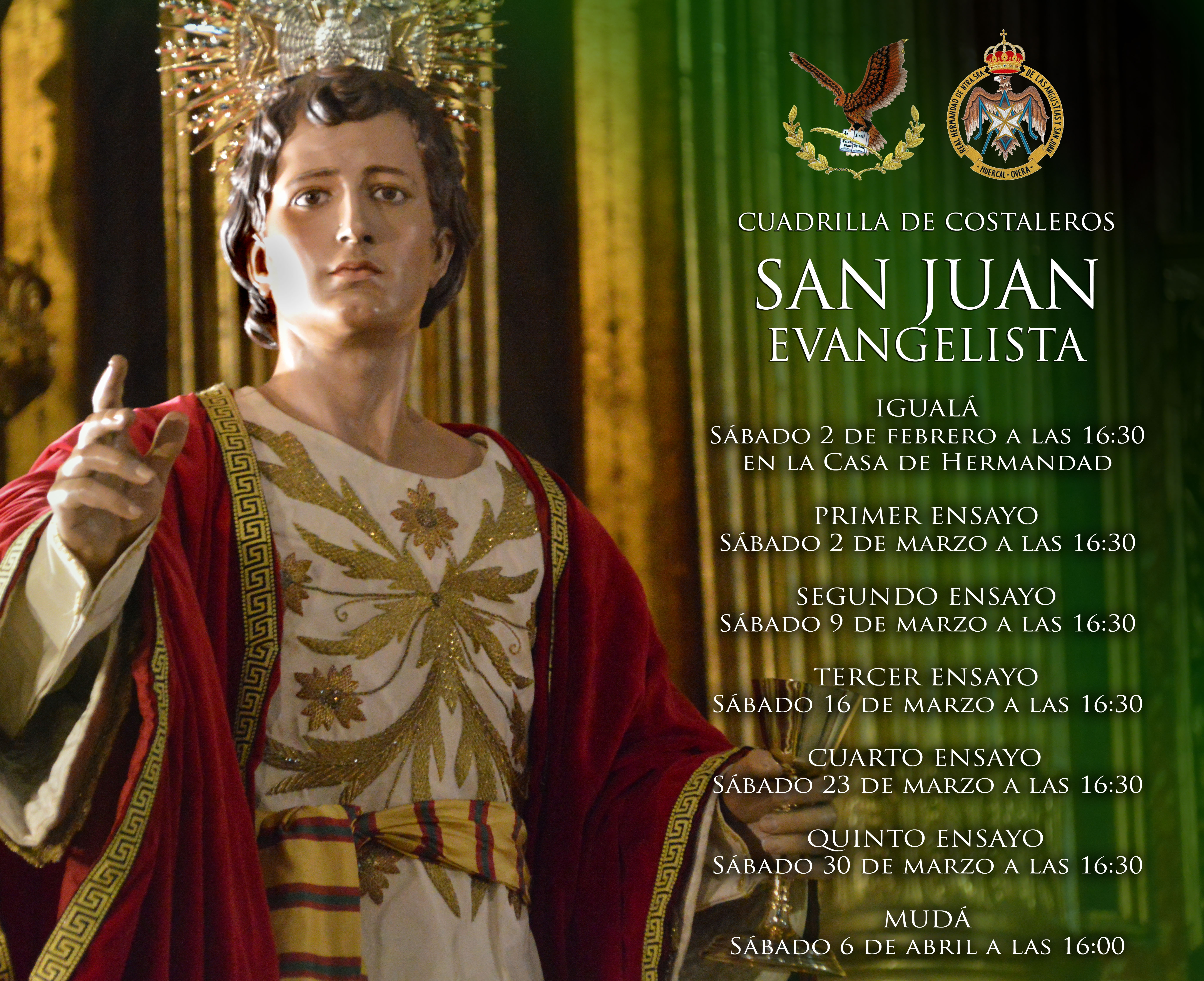 Calendario de ensayos de la cuadrilla de San Juan Evangelista